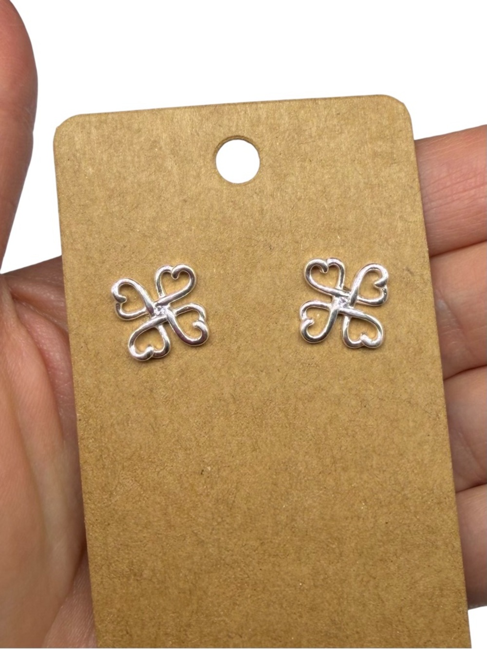 925 Sterling Silver Open Heart Clover Stud Earrings Love Hearts Gift For Her CZ - Picture 3 of 4
